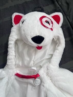 White Plush Animal Hooded Costume with Red Accents